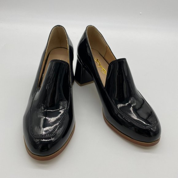 NWOT Glossy Black Heels Closed Round Toe Pumps Maryjane Block Heel Chunky - Picture 7 of 8